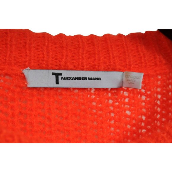 T by Alexander Wang Women Pullover Sweater Medium Orange Acrylic Mohair Knit - Picture 7 of 8